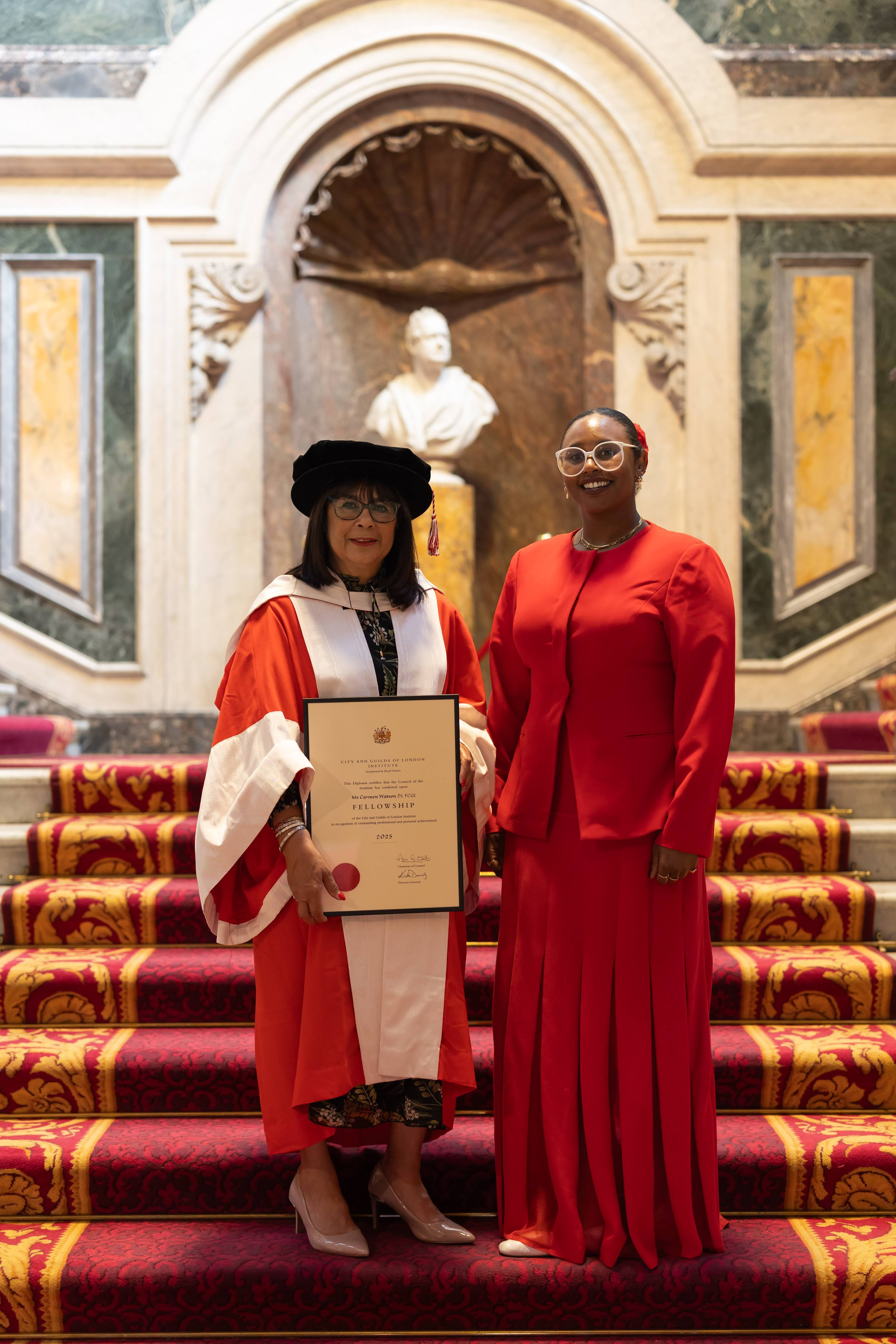 Picture shows Carmen Watson (left) with daughter Rebecca at the ceremony at Goldsmiths Hall, London. Picture credit: Rachael Barron