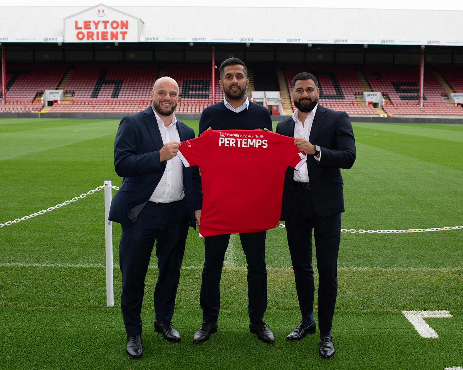 Pic shows (l-r): Pedro Tsiamas, Pertemps, Ravi Patel, Leyton Orient FC, and Sharaz Mohamed, Pertemps