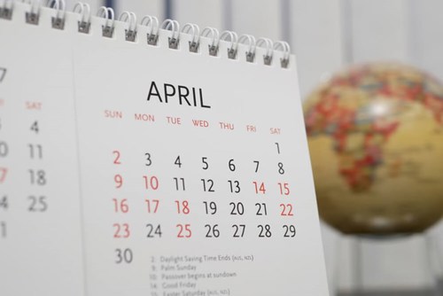 The month of april showing on a calendar